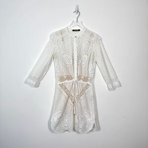 Roberto Cavalli Women's Size 2 White Eyelet Lace Embroidered 3/4 Sleeve Dress